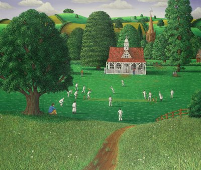 Cricket Match at St. Marys Grange, Wilts, 1986 by Larry Smart